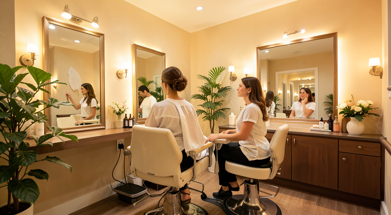Elegant beauty salon welcoming a client
