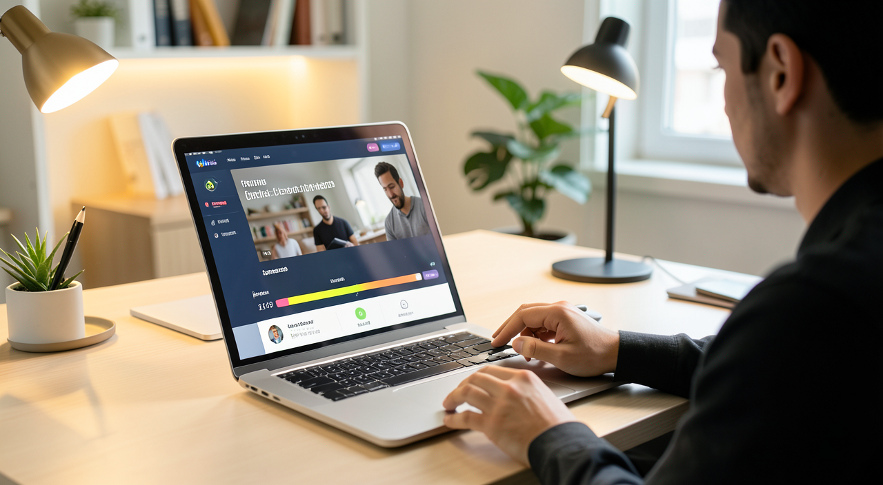 Student learning an online course on a laptop with an AI sales assistant